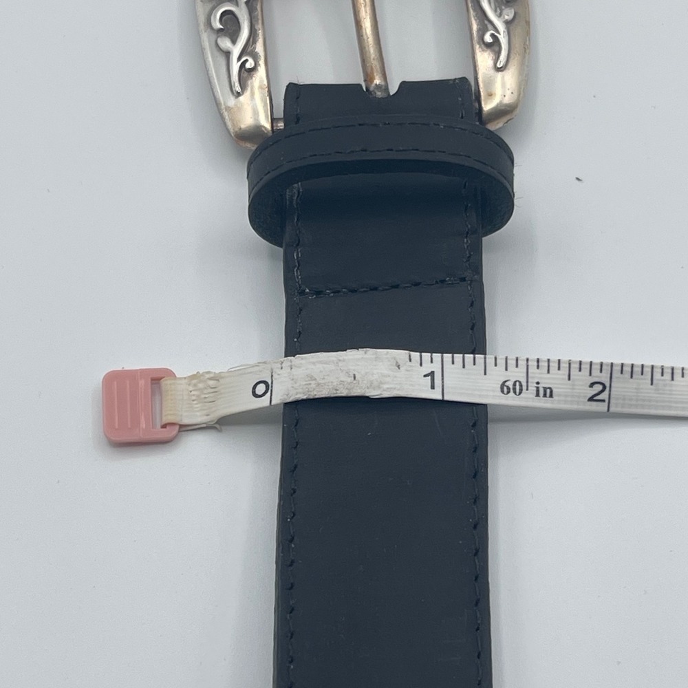 Vintage Western Leather Belt Women's L Black Silver Filigree Concho USA Rodeo - Picture 8 of 9